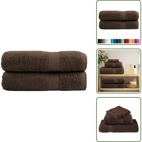 The Living Store Serviettes de bain de qualité supérieure SOLUND 2 pcs marron - Serviettes De Bain - Serviettes Éponge - Serviettes Moelleuses - Serviettes Douces - Serviettes Brun (1/5)