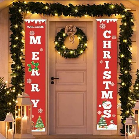 Bannière de Noël - 2 Pcs - Décor Rouge - Pour Mur et Porte - Thème Joyeux (1/4)