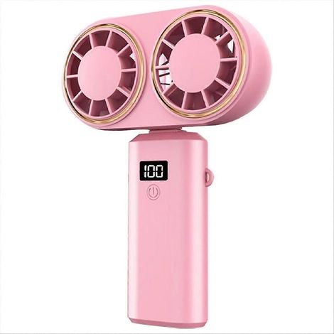 Portable ventilateur à principal recharge USB refroidisseur dual affichage numérique rechargeable batterie rose (1/5)