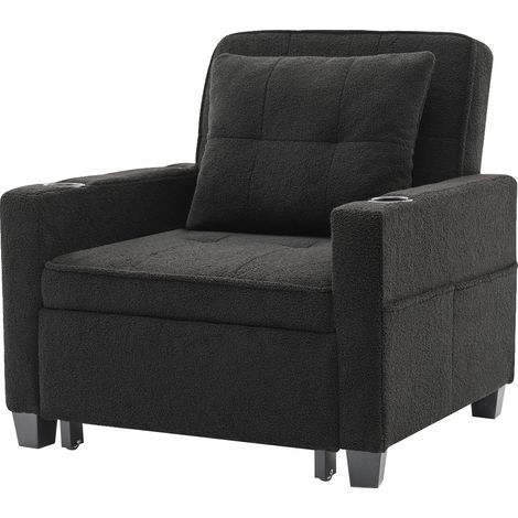 Schlafsessel 3 in 1 mit Becherhalter und USB Anschluss Sessel Bett aus Holz und Metall Schwarz (1/5)