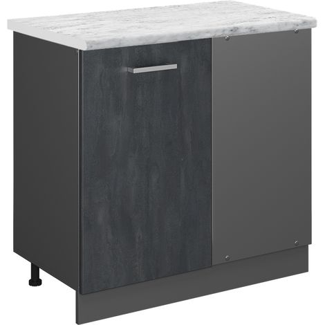 Meuble d'angle R-Line, Béton noir, 86 cm PT Marbre, Vicco