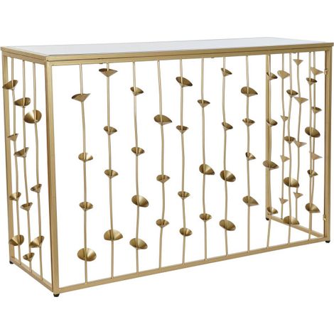 Console en Métal Doré et Plateau Miroir Fleurs - 126x43x81cm (1/4)