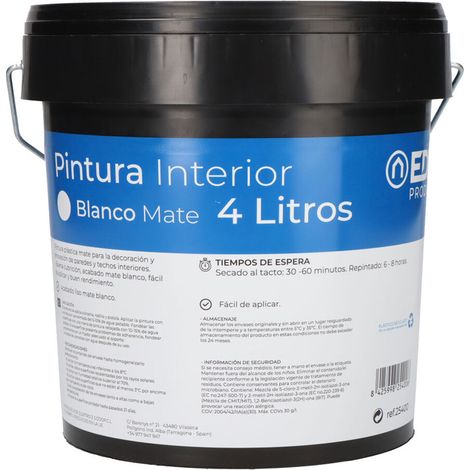 Pintura plástica vinílica interior blanca mate 4 l
