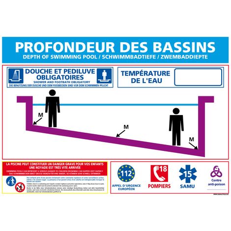 Panneau Profondeurs des Bassins - Signalétique Piscine Obligatoire - Aluminium 2 mm - 420 x 300 mm