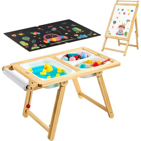 VEVOR Mesa Sensorial Infantil, Mesa de Madera de Actividades para Niños, con Tablero de Doble Cara y Cajas de Almacenamiento, Caballete Multifuncional para Niños, para Juegos de Agua y Arena Dibujar (1/5)