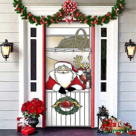 Décoration de porte de Noël - Tissu de fond vert pour Noël - Décoration de porte à suspendre pour le Nouvel An - GYSDMZ-14 (1/5)