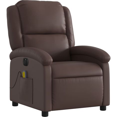 Poltrona relax TV reclinabile elettrica funzione massaggio 6 punti massaggio in PVC marrone DEC027204