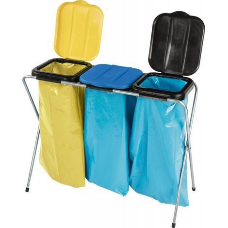 Colector de residuos 3x120 l con tapa negro/amarillo/azul