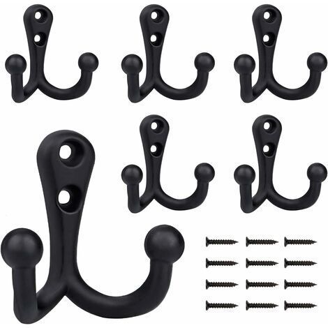 QORVA-6 pièces rétro patères doubles crochets en alliage de zinc, patères créatives solides épaissies pour porte-manteaux salle de bain cuisine