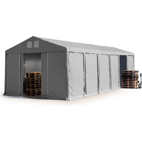 TOOLPORT Tendone deposito 6x12m Tendone Industriale con altezza laterale 3m telone in PVC 850 N grigio 100% impermeabile con portone scorrevole