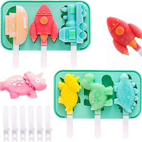 stampi per ghiaccioli in silicone per bambini, stampi creativi fai da te per ghiaccioli, senza BPA, riutilizzabili, modelli di auto e animali con coperchio (1/4)
