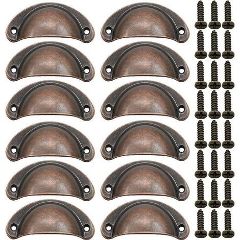 12 × Poignée de Coquille Vintage pour Tiroir Armoire Meuble Cuisine, Alliage Fer-nickel Demi Lune Bouton de Meuble Bouton de Porte de Placard 8,1 cm x 3,5 cm Bronze Rouge (1/5)