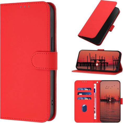 Custodia per Samsung Galaxy A16 4G/5G, custodia protettiva in pelle PU [con scomparti per carte], custodia magnetica, custodia a portafoglio antiurto per Samsung A16 4G/5G (rossa) (1/5)