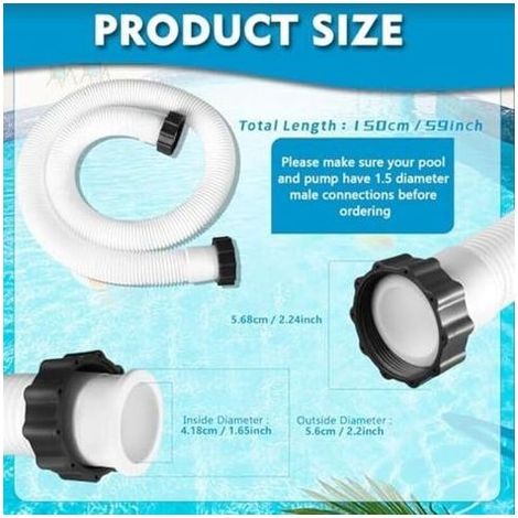 Tuyau de Piscine 38 mm, 150cm Tuyau de Rechange pour Piscine, Flexible pour Pompe de Piscine et Aspirateur, pour Pompe de Filtration pour Intex