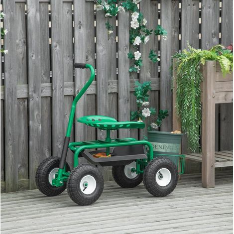 Chariot de jardin avec siège pivotant, panier, hauteur réglable, 150 kg, vert OKMYHOME (1/5)
