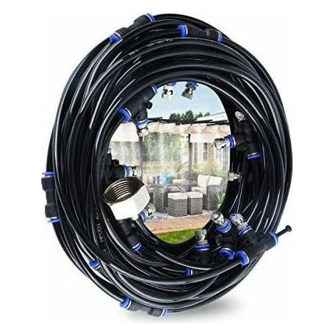 Brumisateur Exterieur,Système de Brumisation,10M Brumisateur Terrasse avec 9 Buse Brumisateur +1 Buses de Rechange+1Adaptateur (en Laiton, 3/4"),Brumisateur pour Patio Jardin Serre Trampoline (1/4)