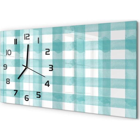 Horloge Murale Panoramique Moderne 60x30 cm Verre Trempé Sans Tic-Tac Grille bleue (1/5)