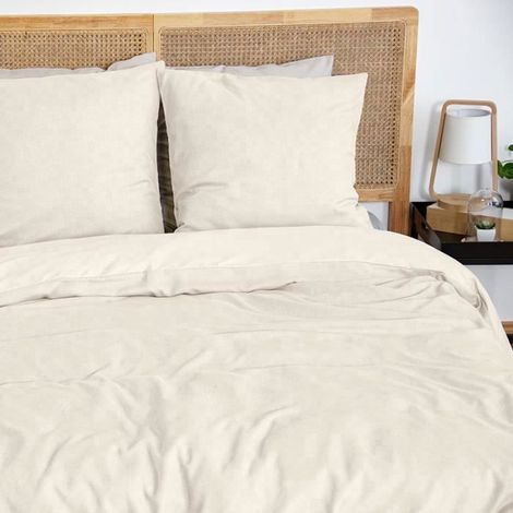 Parure de lit - COTE DECO - Housse de Couette 220x240 cm - 2 Taies 63x63 cm - Beige - Sensation Flanelle