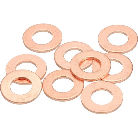 9Pcs Rondelle Métal Plate, M10 Rondelles Cuivre Joint, 10mm ID, 20mm OD, 1.5mm Épaisseur D'Étanchéité Cuivre Kit Rondelles Écrasées Assortiment pour Boulons Vis Réparation (1/5)