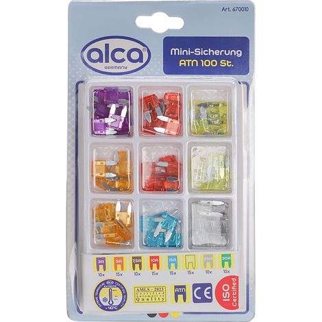 alca® Kfz Mini-Sicherungen 3 A - 30 A 100 St. Set Auto Sicherungen 100er Set Standard Stecksicherungen Flachsicherungen Motorrad Wohnwagen