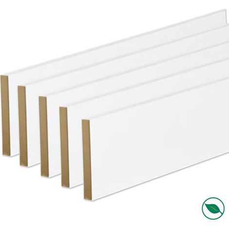 Forestea – Lot de 5 plinthes MDF bord carré revêtues blanc 2200 x 96 x 9 mm – Label PEFC 70% – Pour finitions impeccables