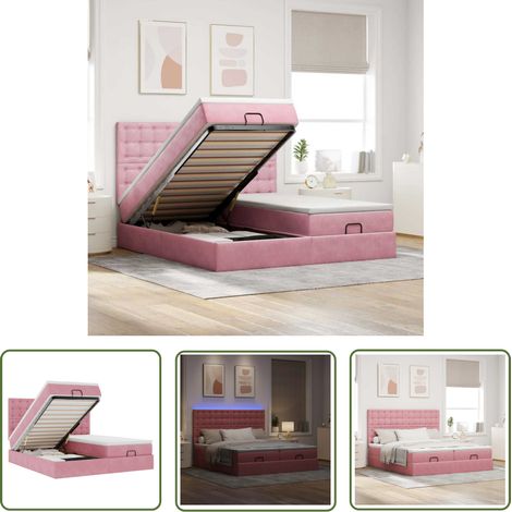 vidaXL Ottoman-Bett mit Matratzen & LEDs Rosa 180x200 cm Samt (1/5)