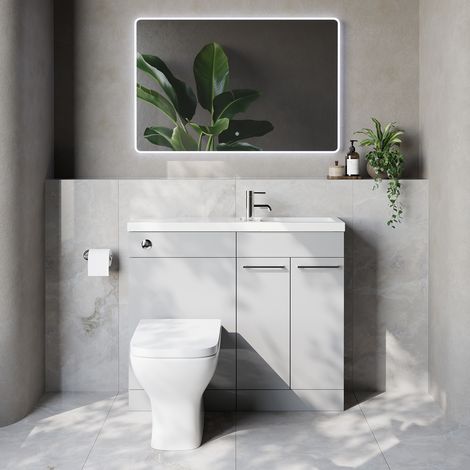 Napoli 250 Gloss Grey Pearl 1000mm 2 Door Vanity Unit Toilet Suite with Square Silvo Basin - 1000mm - Chrome 160mm HandleWith Kingston Toilet Pan and Seat
