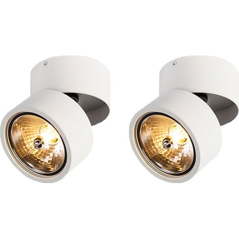 Set of 2 Modern Spotlights White Round Adjustable - Go Nine