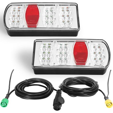 Jeu de Feux Arriere Remorque 13broches LED 12/24V 7Functions avec Jeu de Câbles de 5,5m,Eclairage Remorque 13 broches (1/5)