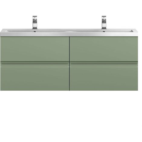 Mavesyn Contemporary 4 Drawer Wall Hung Vanity Unit with Basin, Satin Green, 1200mm