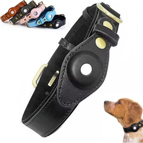 Collier pour chien en cuir AirTag - Collier pour chien - Taille S (Rose) (1/5)