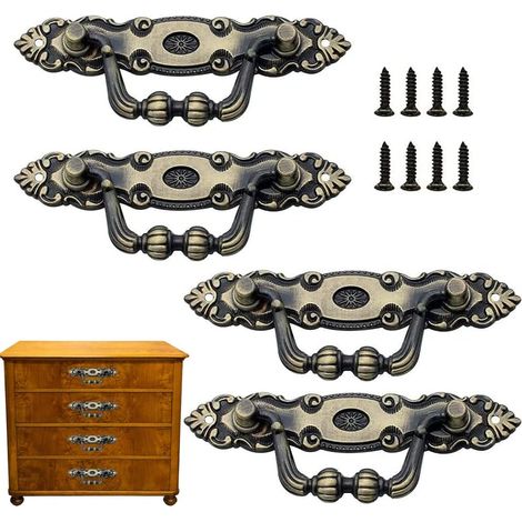 4 Pièces Poignée Traction Vintage, Poignées Traction Tiroir Vintage, Décoration Poignée Meubles, avec Vis, pour Porte d'Armoire Armoire Armoire