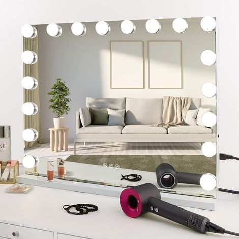 Hollywood Makeup Mirror, Light Vanity Mirror, Bathroom Mirror, with LED Dimmable Bulbs, USB Charging Port, Touch Screen(18 Bulbs, 8062.5cm, White) (1/5)