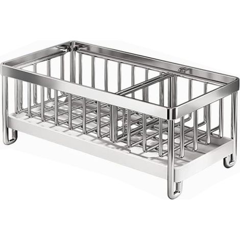 Porte-éponge de cuisine - Organisateur d'évier en acier inoxydable - Système de rangement multifonctionnel - Avec bac égouttoir - Couleur principale - Pour évier - 1 pièce (1/5)