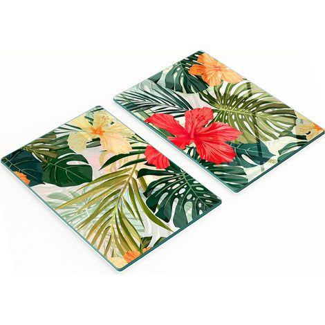 Elegantes y resistentes pizarras de vidrio con estampado floral hawaiano, 2x40x52 cm.