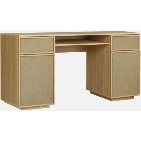 Escritorio efecto madera y tela con 2 puertas, 2 cajones y 1 nicho, 140cm (1/5)