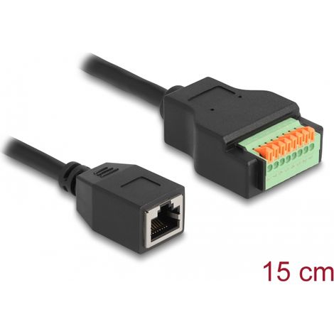 Delock Cable RJ45 Cat.5e hembra a bloque de terminales con botÃ³n pulsador 15 cm