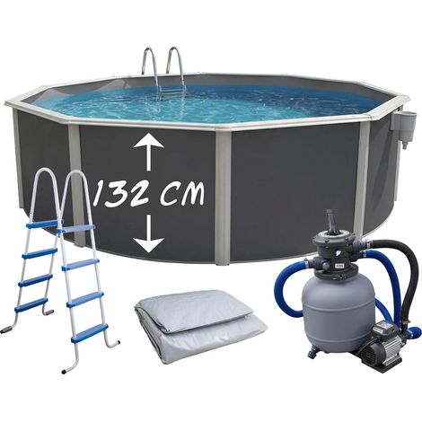 Piscine hors-sol acier Toi ANTHRACITE MAGNUM COMPACT ronde Ø 550cm H 132cm liner gris