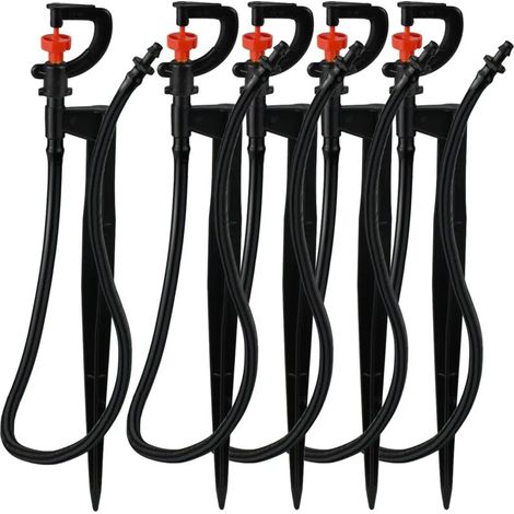 (d-5pcs) Sprycle Lot de 5 arroseurs micro-rotatifs à 360° de 6,35 mm (1/4") avec piquet de 20 cm et connecteur à barbes pour pelouse, ferme ou serre.