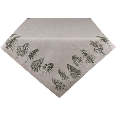 Nappe de Table Carrée en Coton Décorative Motif Sapins Coloris Beige et Vert 100x100 cm - PANGIVO (1/5)