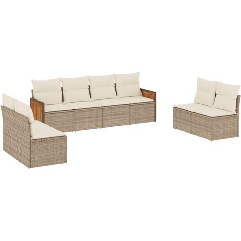 Cuscino da schienale - vidaXL Set Divano da Giardino 8 pz con Cuscini Beige in Polyrattan - Rattan PE (1/5)