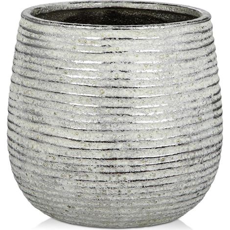 Keramik Blumentopf mit Ablaufloch, Ø 13cm, Silber, Rustikal & Modern (1/5)
