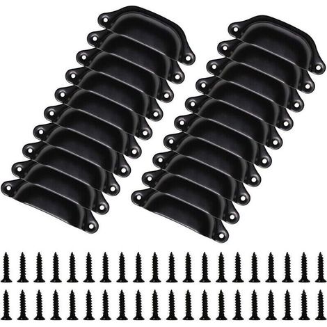 Lot de 20 Poignées Meubles Vintage de 98mm - Boutons en Forme de Coquille pour Tiroir, Placard - Avec Vis, Noir (1/5)