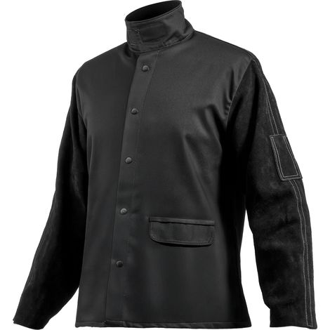 VEVOR Giacca da Saldatore Ignifuga, Taglia XXL, Giacca di Sicurezza per Saldatura Resistente al Calore, Bottoni Automatici e Tasche, Manica in Pelle di Vacchetta Crosta Resistente, Corpo in Cotone FR