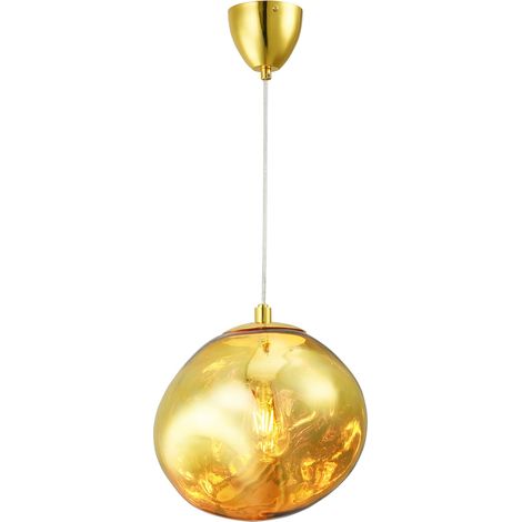 ALPINALUZ Lámpara Colgante Diseño Moderno con Pantalla de Cristal Metalizado Grande Dorado Irregular Casquillo E27 "Melti"D360mm