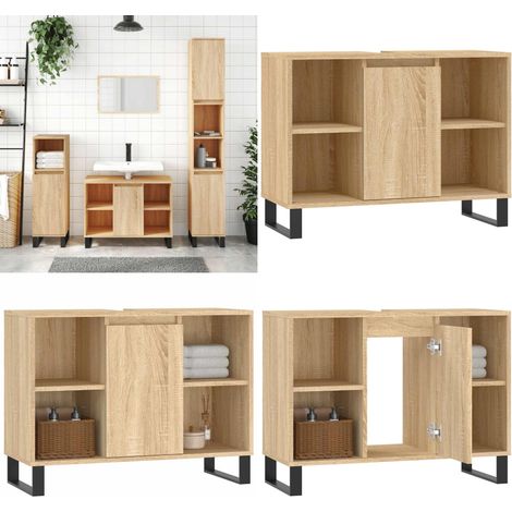 Badschrank Sonoma-Eiche 80x33x60 cm Holzwerkstoff - Badeschrank - Holzschrank - Badezimmermöbel - Unterschrank - Waschttisch - Home & Living (1/5)