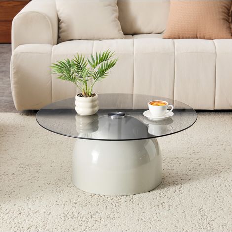 Couchtisch rund aus Glas und Kohlenstoffstahl, grau, Ø 70 x 30 cm (1/5)