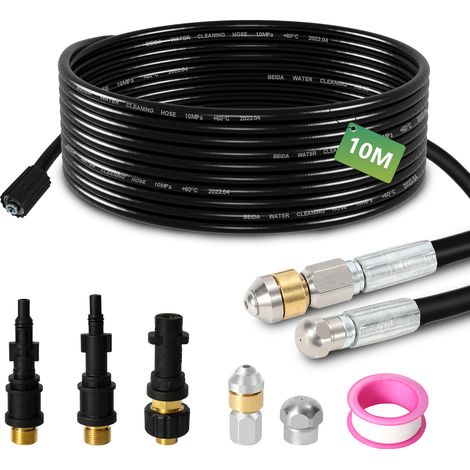 TolleTour Rohrreinigungsschlauch Set Abflussreiniger 10 m 160 bar, Hochdruckreiniger Zubehör mit 2 Düsen & 2 Adaptern, rotierende Düse, für Abflussrohre (1/5)