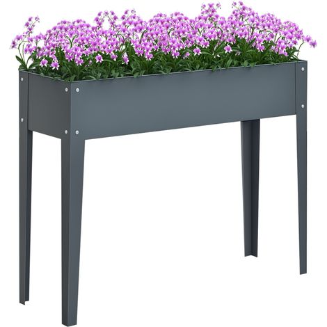 Erhöhter Metall-Pflanzkasten für den Außenbereich – 3 Abflusslöcher – 100 x 30 x 80 cm – Grau