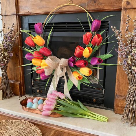 Guirlande De Tulipes Artificielles - Porte En Fer Forgé - Décoration Festive Pour Pâques Et Saint-Valentin - 40 X 40 Cm - 1 Pièce (1/5)